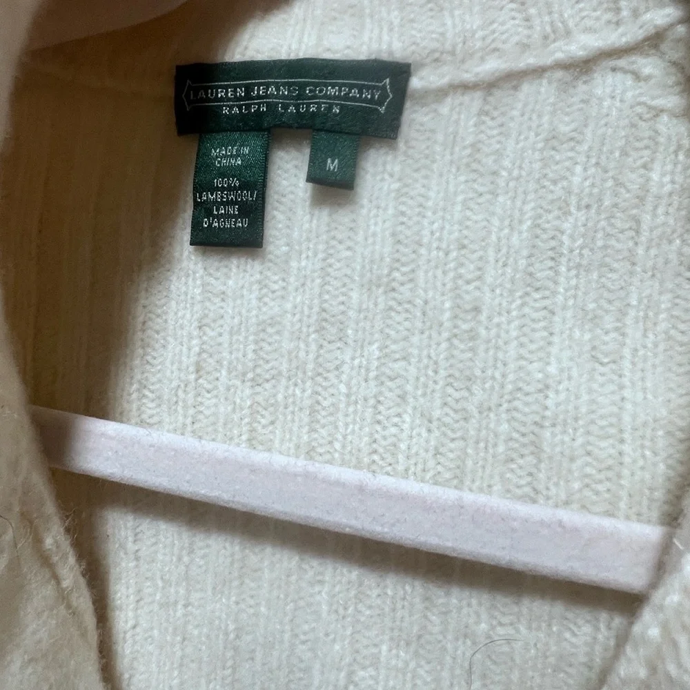 Lauren Ralph Lauren 100% Lambswool Ribbed Zip Sweater Jacket Medium Cream - Picture 3 of 8